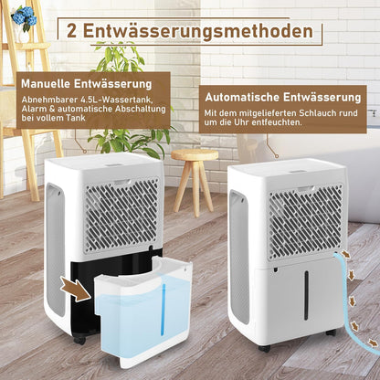 Luchtontvochtiger, elektrische luchtontvochtiger, 26 l/24 uur, ruimtegrootte ca. 80 m³ (40 m²), stille elektrische ontvochtiger, 24-uurs timer, waterreservoir 4,3 l, luchtontvochtiger voor