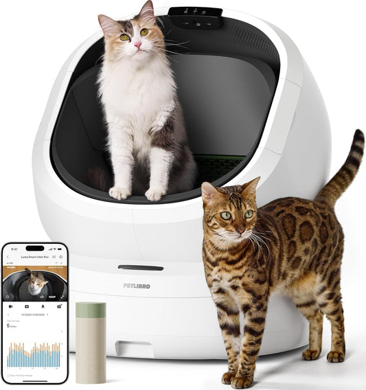 PETLIBRO Luma automatische zelfreinigende kattenbak met AI-camera, 24/7 geurcontrole, multi-katherkenning tot 10 katten, app-tracking, veiligheidssensoren, grote open bovenkant