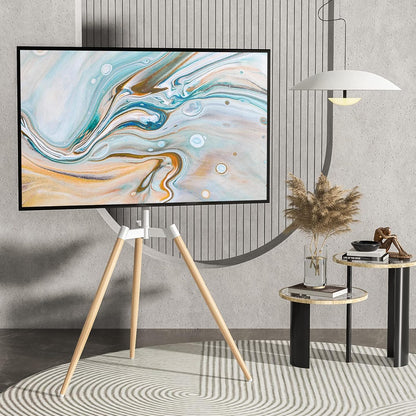 RFIVER Statief ezel tv-standaard voor 32-65 inch LED LCD OLED-scherm - Draaibaar en in hoogte verstelbaar houten tv-vloerstandaard - Max VESA 400x400mm - Max belasting 35kgs - wit