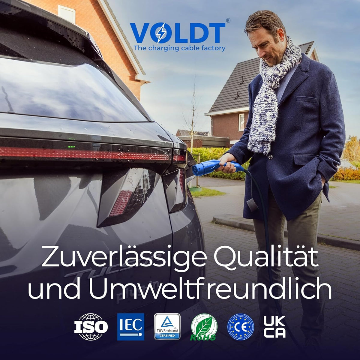 VOLDT Type 2 oplaadkabel, 11 kW, EV-oplader met CEE-stekker, 8 A - 16 A, driefasige mobiel Wallbox-laadstation met display, voor elektrische voertuigen, IP69, TÜV, CE-beschermd, draagbare oplader (10