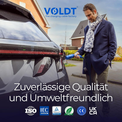 VOLDT Type 2 oplaadkabel, 11 kW, EV-oplader met CEE-stekker, 8 A - 16 A, driefasige mobiel Wallbox-laadstation met display, voor elektrische voertuigen, IP69, TÜV, CE-beschermd, draagbare oplader (10