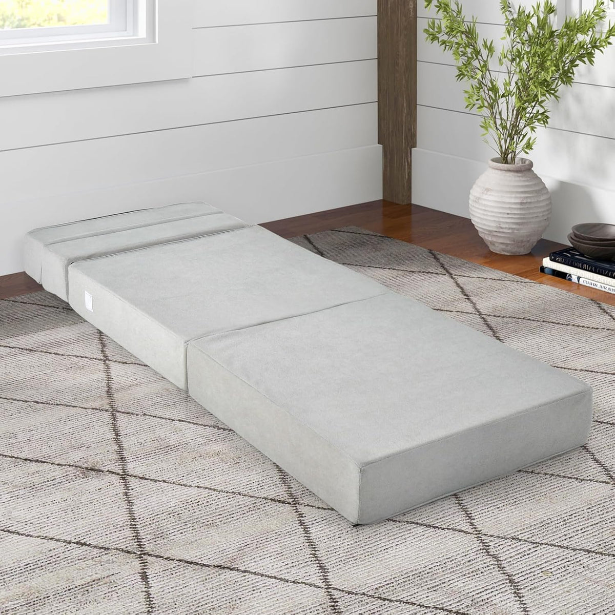 FANTASK 3-in-1 inklapbare slaapbank, klapmatras, schuimrubber, extra dik (15 cm), bankbed, vloermat, vouwmatras, gastenmatras met afneembare en wasbare overtrek, 190 x 71 x 15 cm, grijs