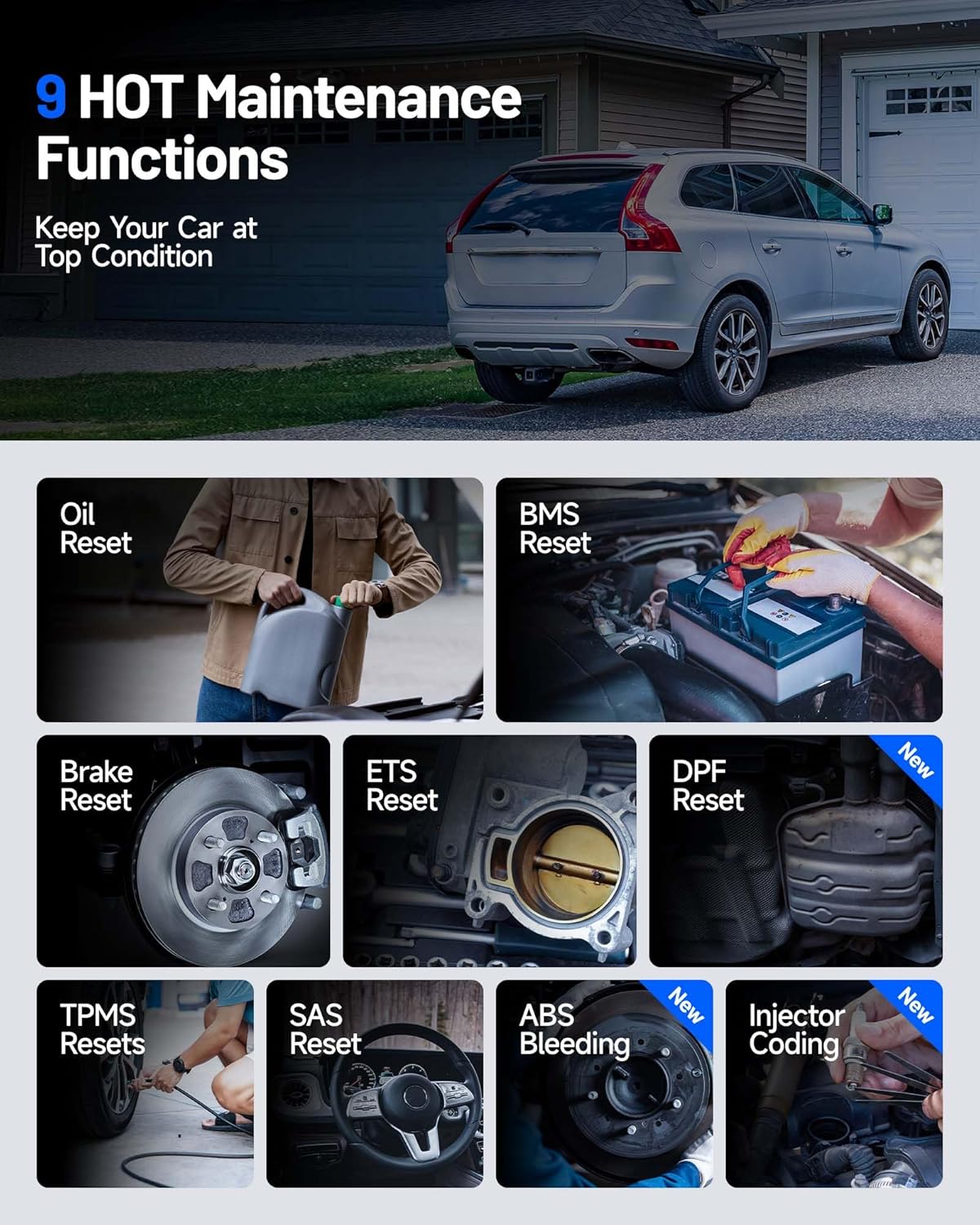 TOPDON ArtiDiag600S OBD2-codelezer, autodiagnosetool voor 4 systemen: motor/ABS/airbag/AT, 8 resetfuncties voor olie/rem/SAS/BMS/ABS/DPF/TPMS/gasklep, levenslange gratis update