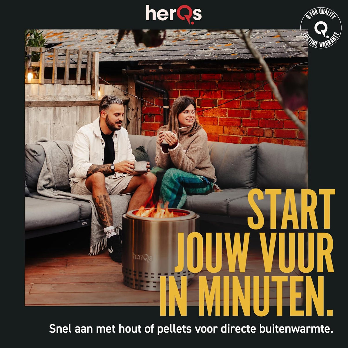 herQs Blaze - Rookvrije vuurkorf van roestvrij staal Ø49,5 cm voor 6-8 personen – Smokeless firepit met secundaire verbranding – Inclusief draagtas en asopvangbak - voor de gemiddelde en grote tuin