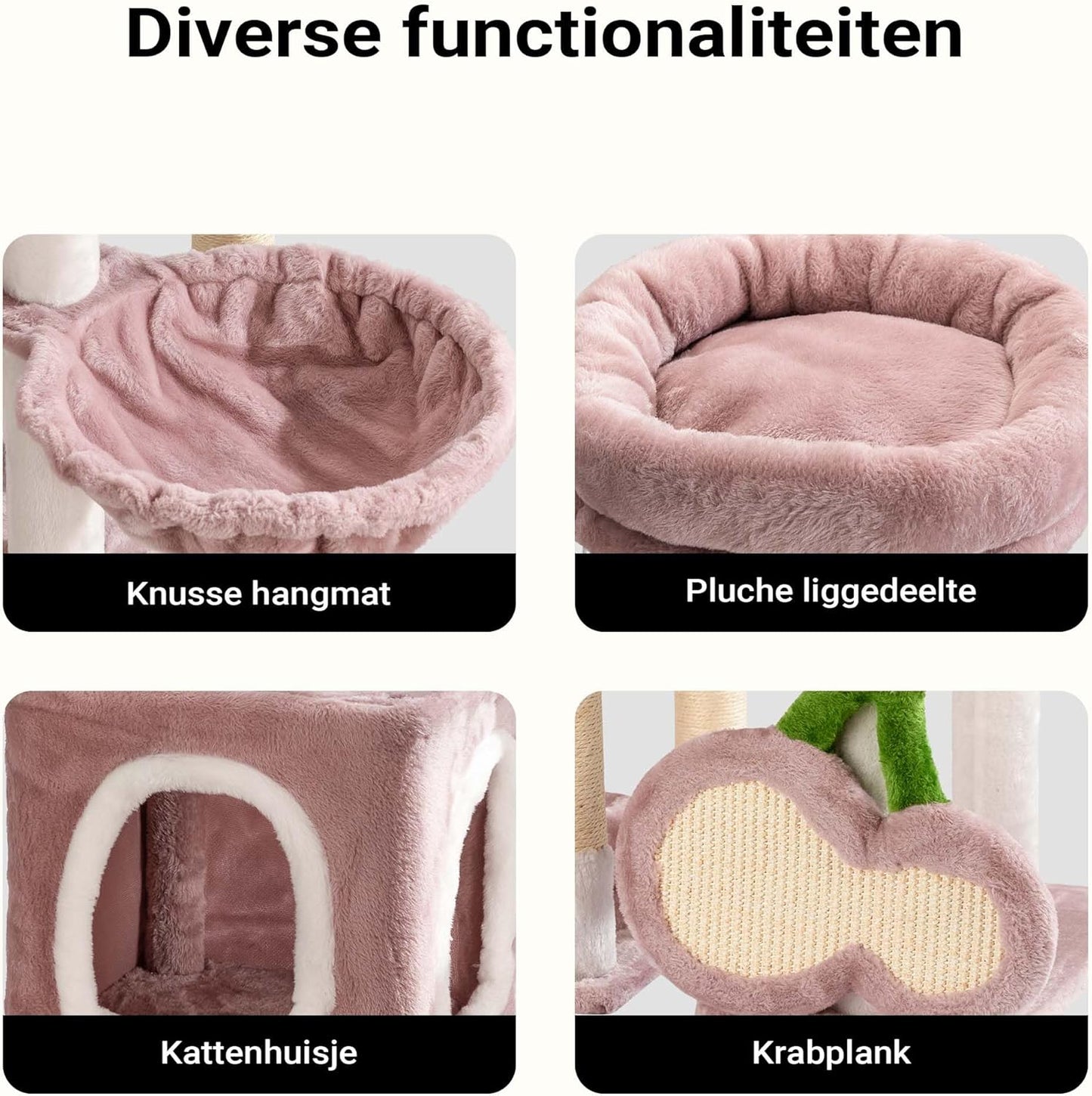 Krabpaal – Kattenboom – Kattenmeubel – Krabstel – Klimpaal – Roze Pluche Bekleding – 162 cm Hoogte