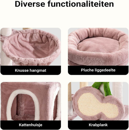 Krabpaal – Kattenboom – Kattenmeubel – Krabstel – Klimpaal – Roze Pluche Bekleding – 162 cm Hoogte