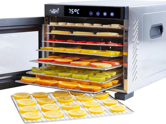 Vita5 Voedseldroger met 7 roestvrijstalen trays - 650W elektrische voedseldroger voor fruit. groenten en vlees - 24-uurs timer en instelbare temperatuur 35-75°C
