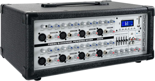 Powermixer 8-Kanaals – Mengpaneel – Mengtafel – PA-Mixer – Versterker – 300W/4 Ohm – USB/SD/Bluetooth MP3-Speler