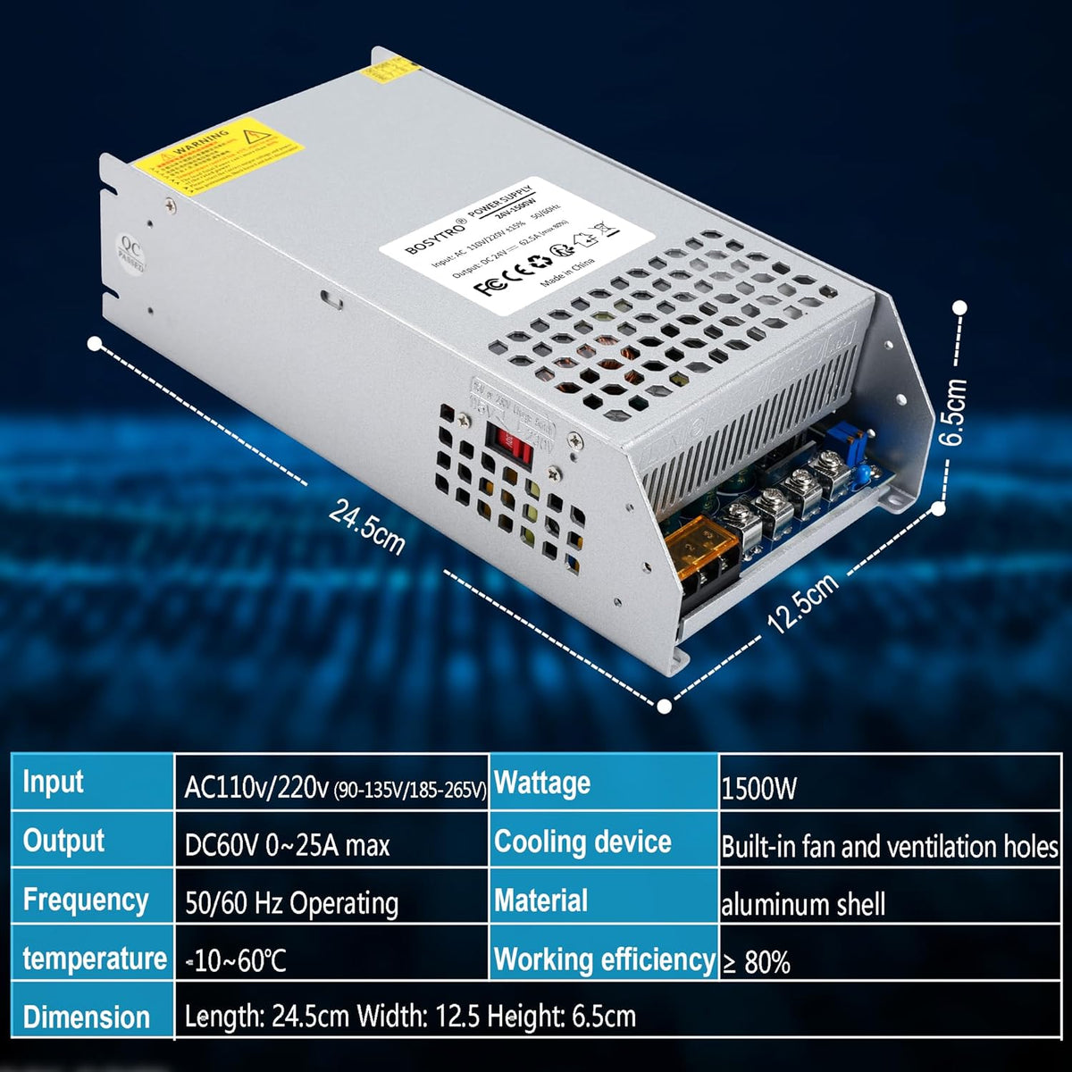 Transformator DC 24V 62.5A 1500W Switch Mode Power Supply AC 110V/220V (PSU SMPS) 24Volt Transformator Industriële Adapter LED Lightbar Lamp Halfgeleider Motor Pomp Lier Versterker Monitoring