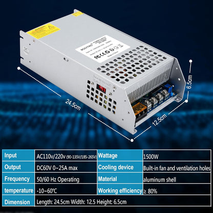 Transformator DC 24V 62.5A 1500W Switch Mode Power Supply AC 110V/220V (PSU SMPS) 24Volt Transformator Industriële Adapter LED Lightbar Lamp Halfgeleider Motor Pomp Lier Versterker Monitoring