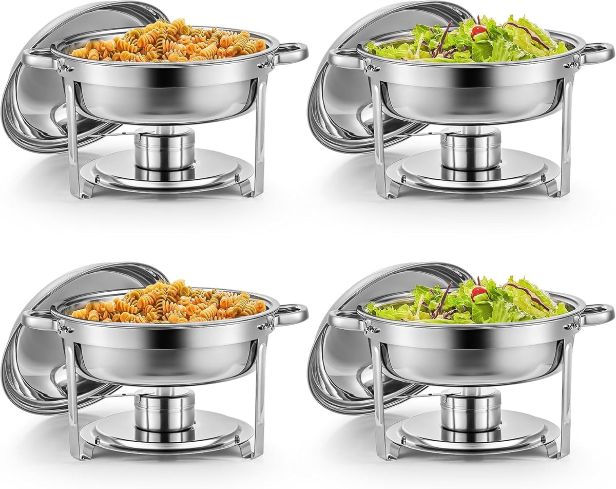 Wilprep Chafing dish rond 5 liter, Buffet set van 4, RVS voedselwarmer kit, Bain Marie Ø 34 cm met brandpasta houders, voor restaurant catering partijen bruiloften picknicks feest