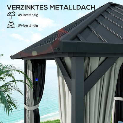 Tuinpaviljoen – Metalen Paviljoen – Tuinoverkapping – Buitenverblijf – Hardtop Paviljoen – Waterdicht Hardtop Dak – Stevig Metalen Frame 304x304 cm