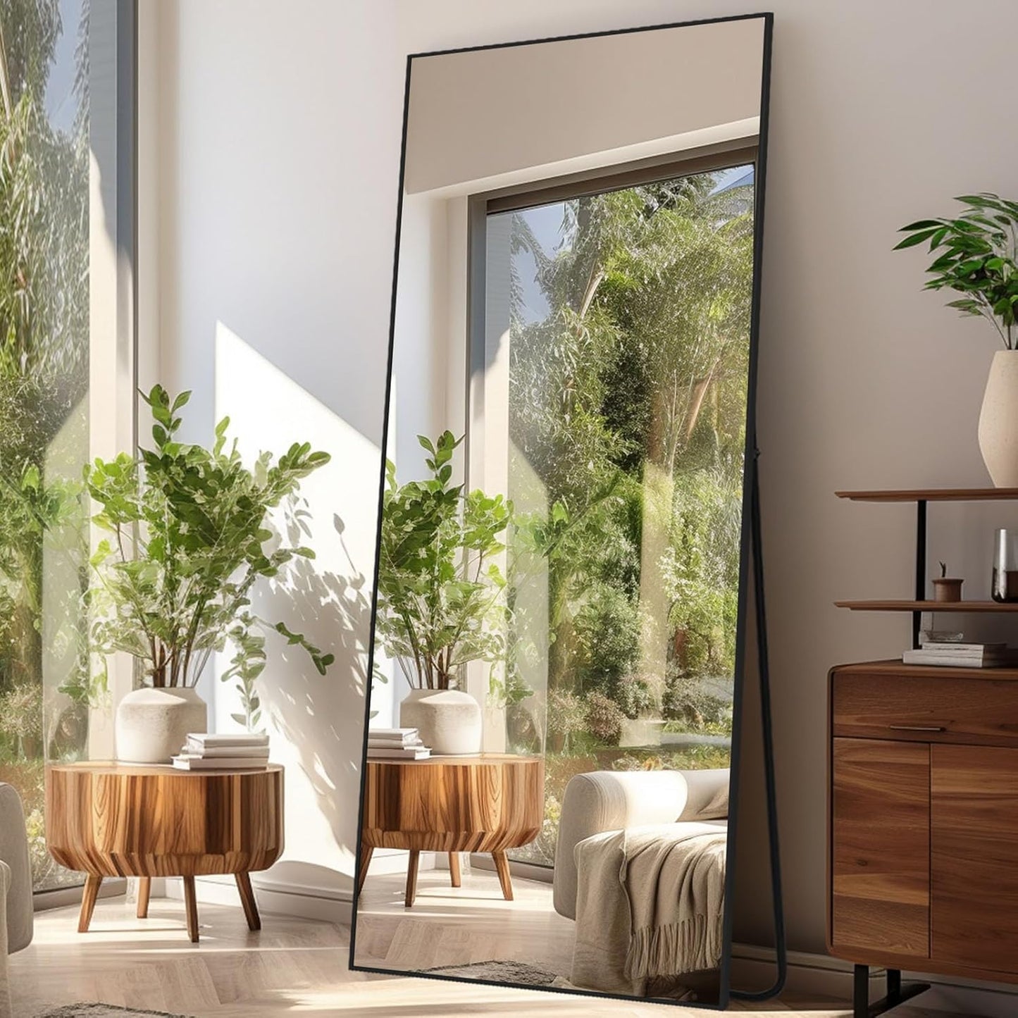 Volledige Lichaamsspiegel – Staande Spiegel – Vloerspiegel – Wandspiegel – Grote Staande Spiegel – Zwart Aluminium Frame – 179 x 65 cm – Veilig Nano-Glas Met Explosieveilige Technologie