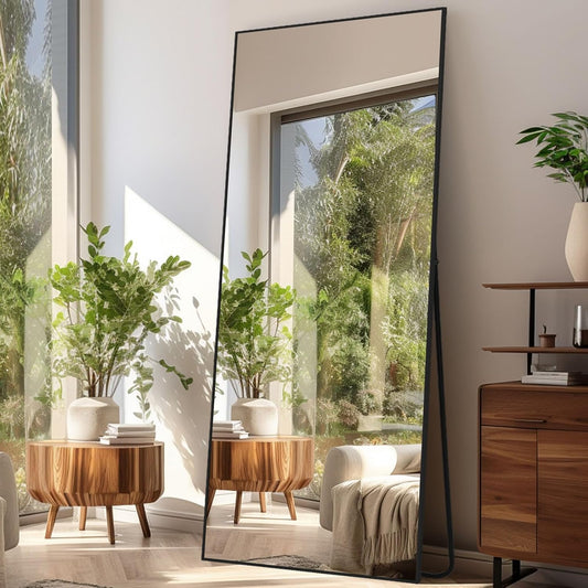 Volledige Lichaamsspiegel – Staande Spiegel – Vloerspiegel – Wandspiegel – Grote Staande Spiegel – Zwart Aluminium Frame – 179 x 65 cm – Veilig Nano-Glas Met Explosieveilige Technologie