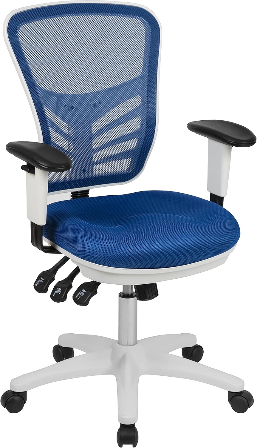 Bureaustoel – Office Chair – Computerstoel – Gamestoel – Kantoorstoel – Ergonomisch Mesh Rugleuning – Verstelbare Armleuningen met Wit Nylon Frame