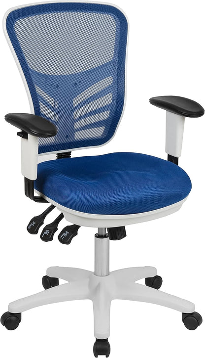 Bureaustoel – Office Chair – Computerstoel – Gamestoel – Kantoorstoel – Ergonomisch Mesh Rugleuning – Verstelbare Armleuningen met Wit Nylon Frame