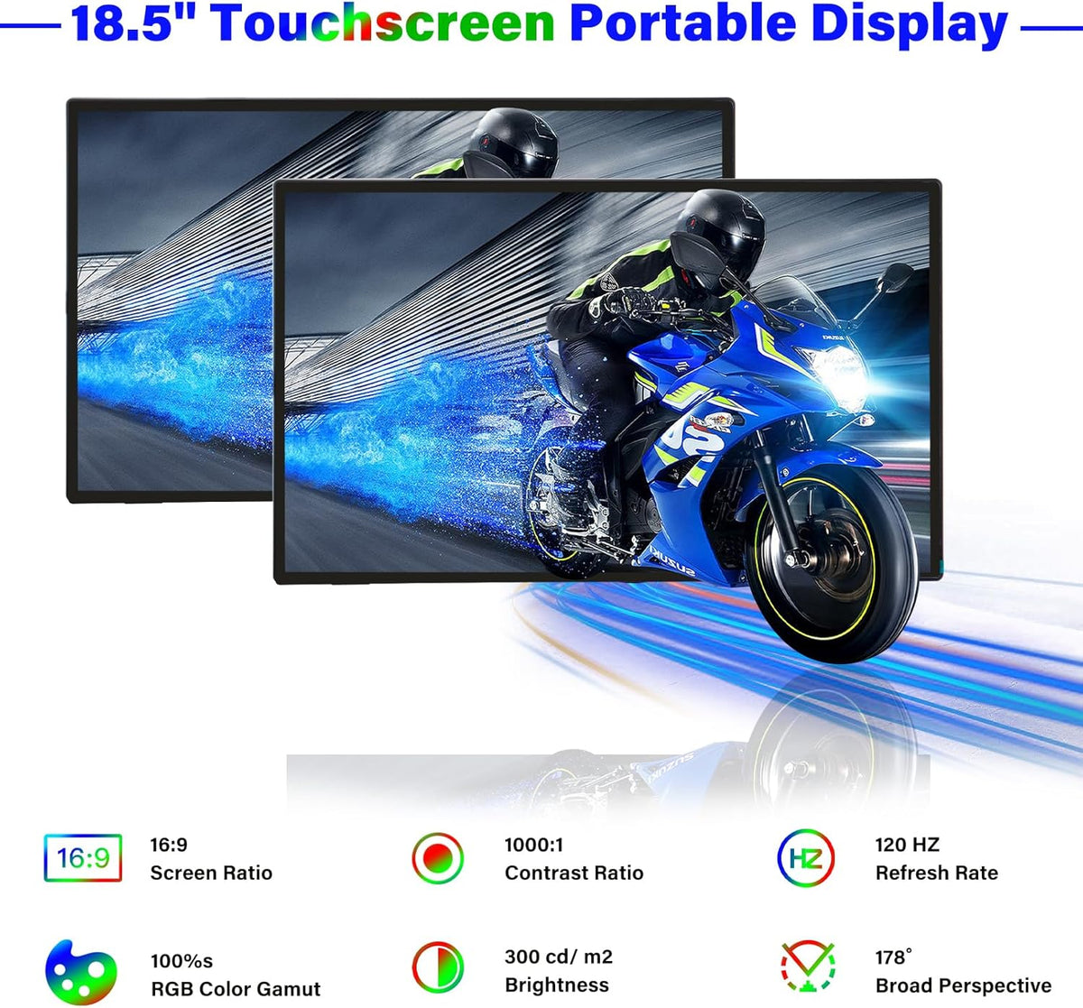 GeeekPi 18,5 inch draagbare monitor, 1920 x 1080 IPS touchscreen, 120 Hz, 1080p touch-display met HDMI USB-C, ingebouwde luidsprekers, standaard VESA voor Xbox PS4/5, laptop, Mac, PC