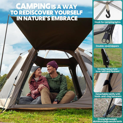 Chihee Pop-up-tent, stand-up tent, familietent met veranda voor 3 personen, outdoortent met groot scherm, waterdicht en winddicht, eenvoudig te monteren, reizen