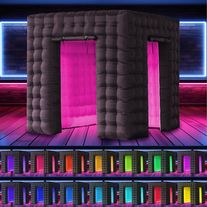 SAYOK Opblaasbare fotostandbehuizing met ledlicht en luchtventilator, 2,5 m, draagbare fotostandaard, fotostand-landtent voor feest, bruiloft-evenement (twee deuren, zwart)