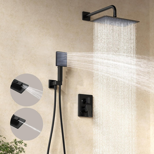 KES Douche-armatuursets, compleet met 12 inch regendouchekop en handdouche, X6248S12-BK