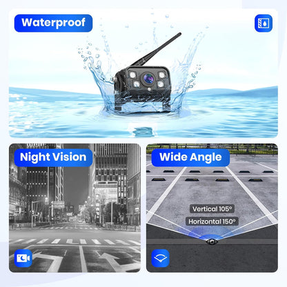 Digitale achteruitrijcamera, draadloos, 9 inch IPS-monitor, achteruitrijcamera met detectie van blinde punten, nachtzicht, waterdicht, opname voor vrachtwagen, camper, bestelwagen Hodozzy