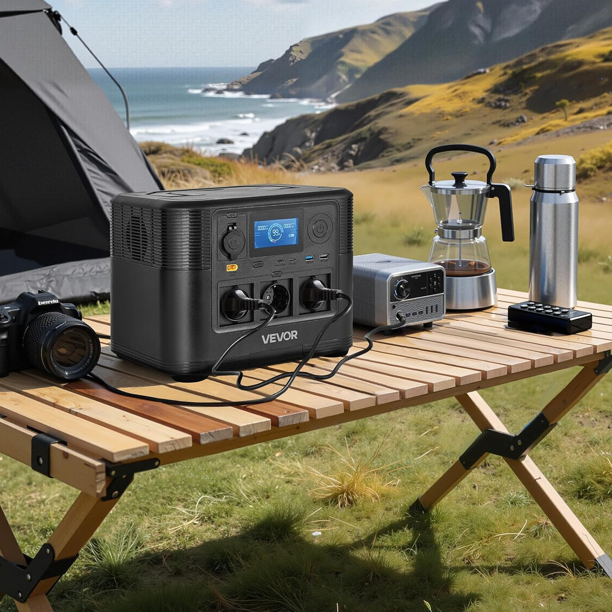 VEVOR LiFePO4 draagbaar powerstation, 1800 W, back-up accu, 1008 WH, met 8 uitgangen, voor thuis, camping, reizen in de camper, zonnepaneel niet inbegrepen