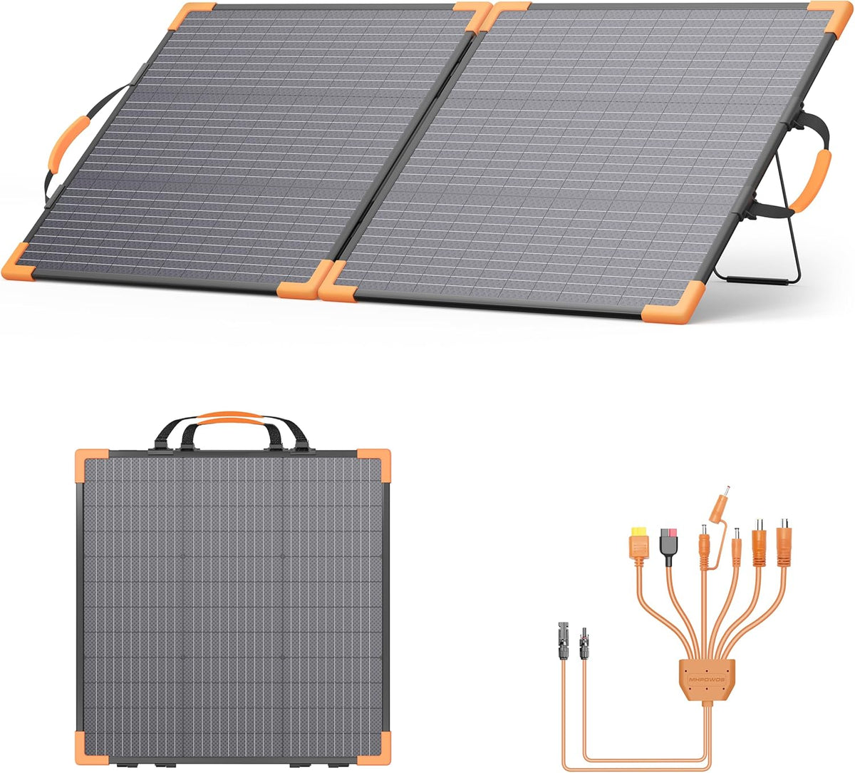 Bifaciaal draagbaar zonnepaneel van 100 W, voor krachtcentrales, 20 V, opvouwbare zonne-oplader met IP68-waterdichtheid, 23,5% hoog rendement met 2 versterkte steunen, voor kamperen en campers
