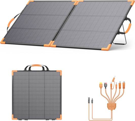 Bifaciaal draagbaar zonnepaneel van 100 W, voor krachtcentrales, 20 V, opvouwbare zonne-oplader met IP68-waterdichtheid, 23,5% hoog rendement met 2 versterkte steunen, voor kamperen en campers