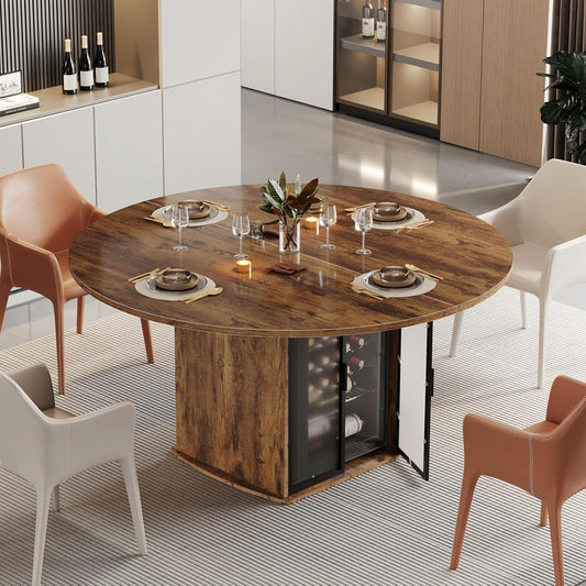 IBF Ronde eettafel, keukentafel voor 4 tot 6 personen, moderne eettafel met legplank, houten design voor thuis, ruimte voor koelkast, vintage bruin, zwart, 120 cm