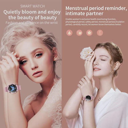 Smartwatch voor Damen met Bluetooth Bellen, 3 Armbanden, 1,09" Slimme Horloge, IP68 Waterdicht Sporthorloges, Hartslagmeter, SpO2, Slaapmonitor, Fitnesstrackerhorloge voor Android/iOS (Roze)