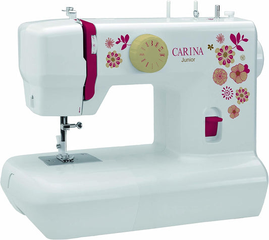 CARINA Naaimachine Junior I 6 steeprogramma's I Auto draadspanning & draadsnijder I LED-naailicht I incl. stickervellen I kindernaaimachine (wit)