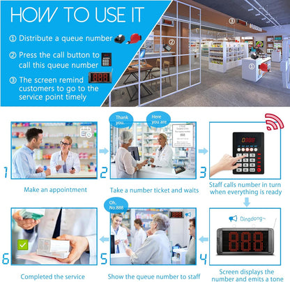 Queue Number Calling System, Customer Pager System, Queue Management System for Cafe/Bar/Clinic, Take-A-Number Calling Queue, Fast Food Restaurant Pager System (1 Keyboard+1 Digital - QUORE