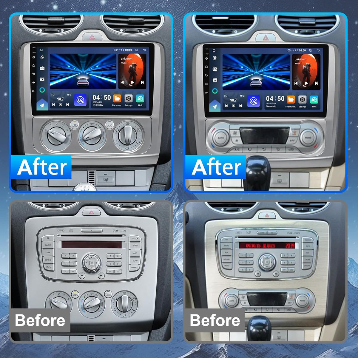 4G 64G Android 14 Car Multimedia Stereo Android Radio voor Ford Focus Mk2 Mk3 Exi MT 2 3 2004-2011 Wireless Carplay Android Auto GPS Navigatie WiFi Bluetooth SWC + Backup Camera