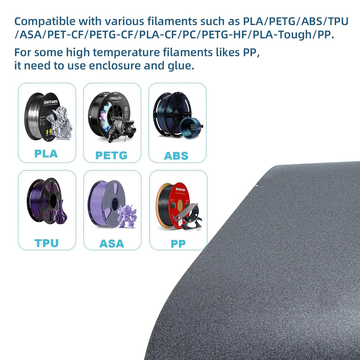 IdeaFormer PEI Getextureerde metalen riem, IR3 V2 volledig metalen transportband conveyor riem 3D-printer accessoires, ondersteuning PLA PETG ABS TPU ASA