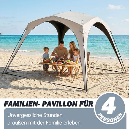 Campingpaviljoen, 3 x 3 m, koepeltent met 4 of 2 x 2-in-1 zijpanelen, waterdicht, zonwering en muggennet met titanium blackout coating, camping, strand en tuintent, pop-up tent, opbouw