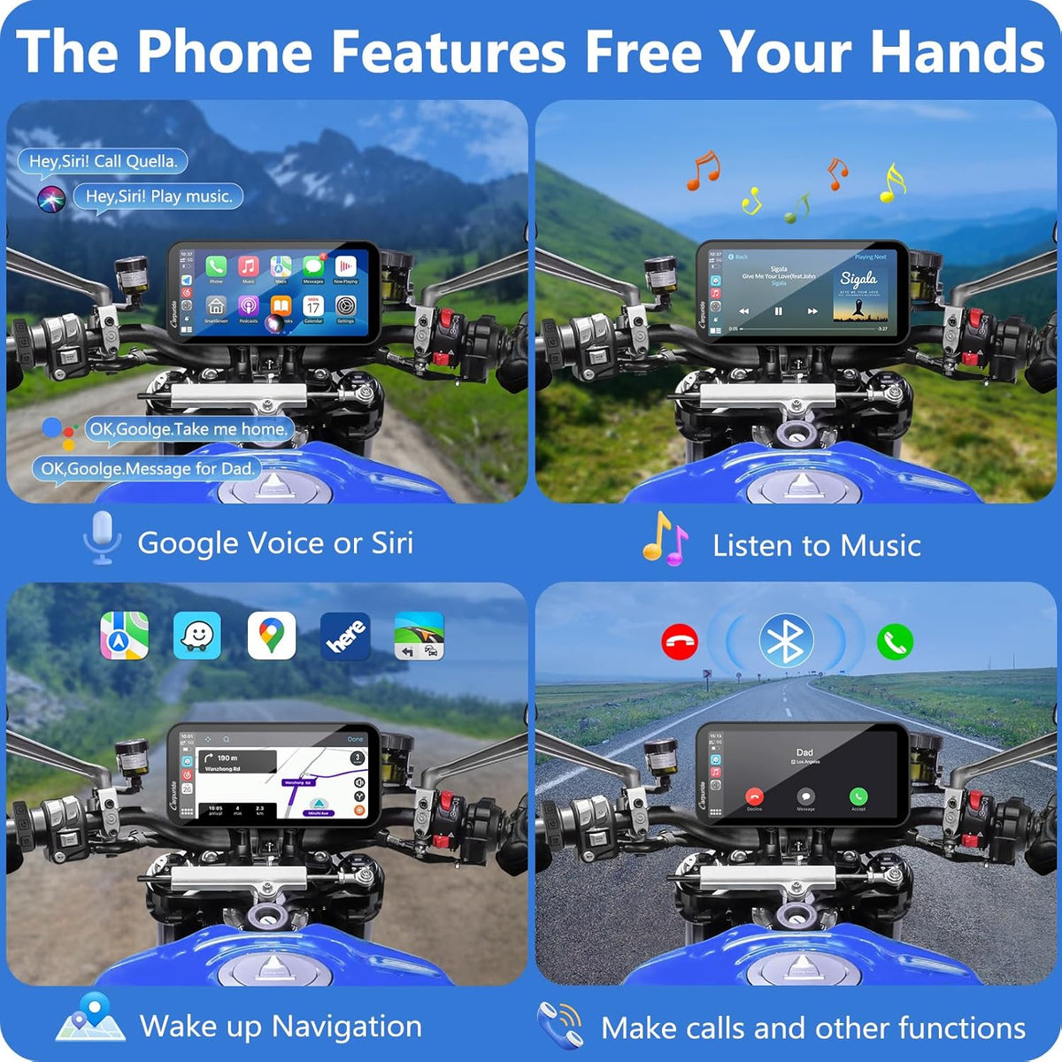 Motorfiets Display – Motorfiets Navigatie – Motorfiets Scherm – Motorfiets Autoradio – Draadloos CarPlay & Android Auto – 6,3-inch HD IPS Touchscreen – Dubbele 1080P Dashcam Voor & Achter