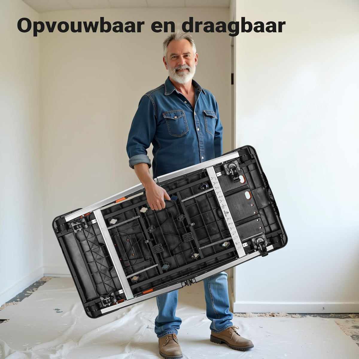Wiltec werktafel 7-in-1 multifunctionele werkbank als zaagbok werkplatform rolplank transportwagen handkar ligkar trolley steiger van aluminium staal plastic met remmen en haak