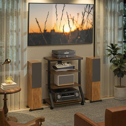 HiFi-rek – Audiorek – Mediameubel – AV-plank – Entertainmentstandaard – 4 niveaus – 8 mm planken, zwenkwielen met vergrendeling