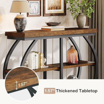 Tribesigns Consoletafel, 104 cm, industriële entreetafel met 3 verdiepingen met gebogen metalen frame en opbergplanken voor woonkamer, hal, rustieke koffie