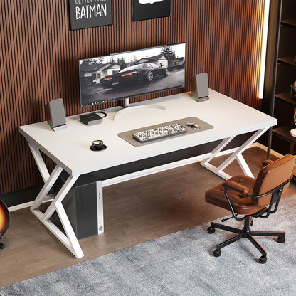 LVB Computer Tafel Lange Industriële Home Office Desk voor Student Grote Metalen Schrijven Studie Werk Desk Farmhouse Executive Gaming Computer Tafel voor Slaapkamer Woonkamer Wit