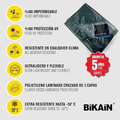Bikain Waterdicht afdekzeil voor buiten, 8 x 12 m, 150 g/m², versterkt, scheurvaste ogen, zonnezeil, 100% waterdicht en 100% uv-bescherming, multifunctionele afdekking, 3-laags, kruislaminaat