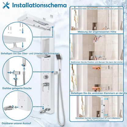 Douchepaneel – Douchesysteem – Douche Set – Douchekolom – Regendouche – Roestvrij Staal 304 – 4 Straalsoorten & Anti-Kalk Nozzles – Wit