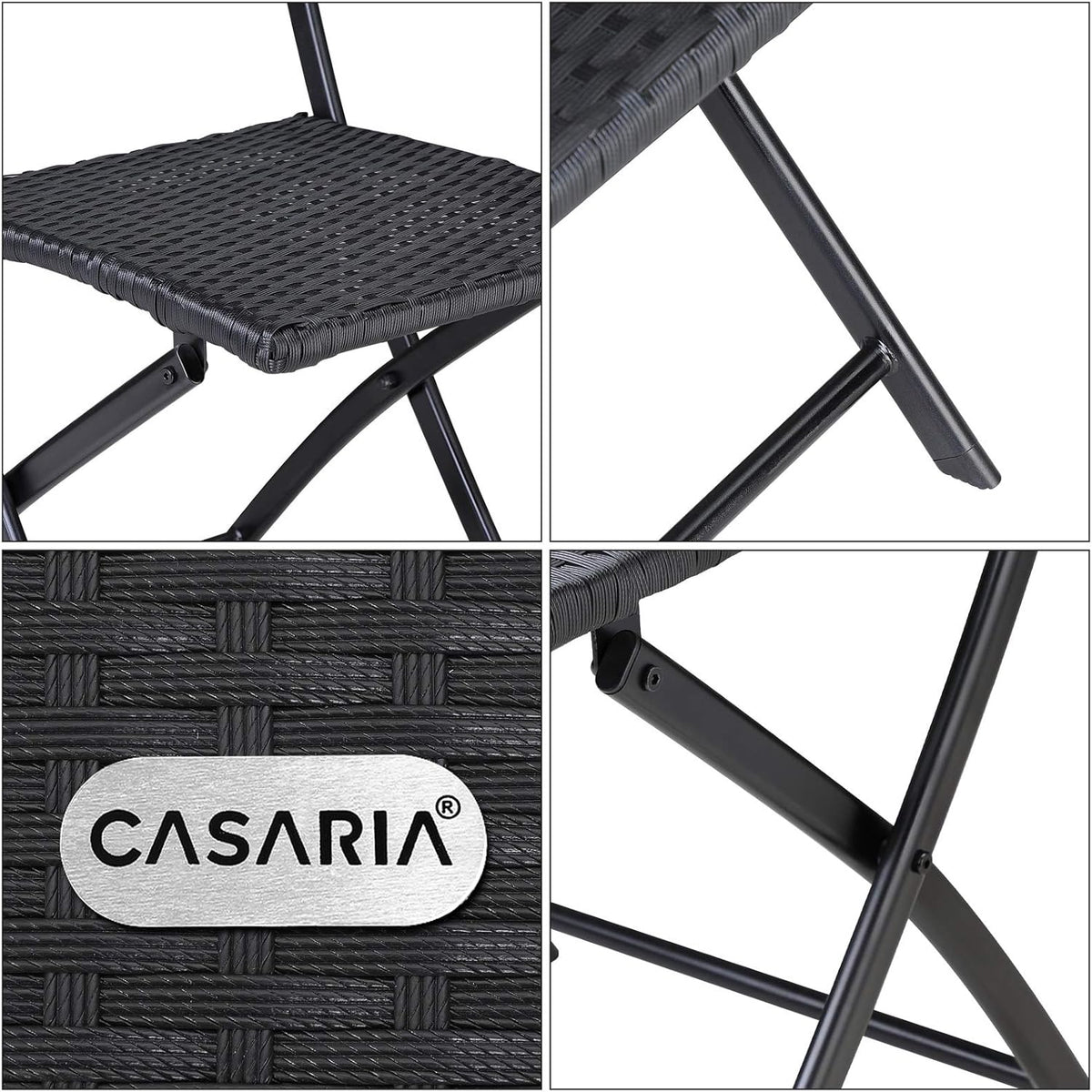 Casaria Polyrattan Set of 4 Folding Chairs Balcony Camping Foldable Weatherproof Balcony Chair Garden Chair Black - QUORE