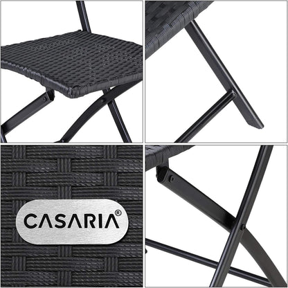 Casaria Polyrattan Set of 4 Folding Chairs Balcony Camping Foldable Weatherproof Balcony Chair Garden Chair Black - QUORE