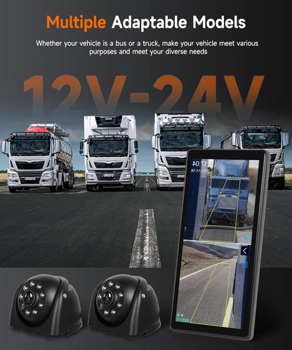 Mirror Dashcam with 2 Rear View Cameras, Truck Rearview Mirror with Vertical Screen for Truck Bus, 10.36 Inch Touch Screen Monitor with BSD Systems/DVR/Walk Recording, IP67 Waterproof - QUORE