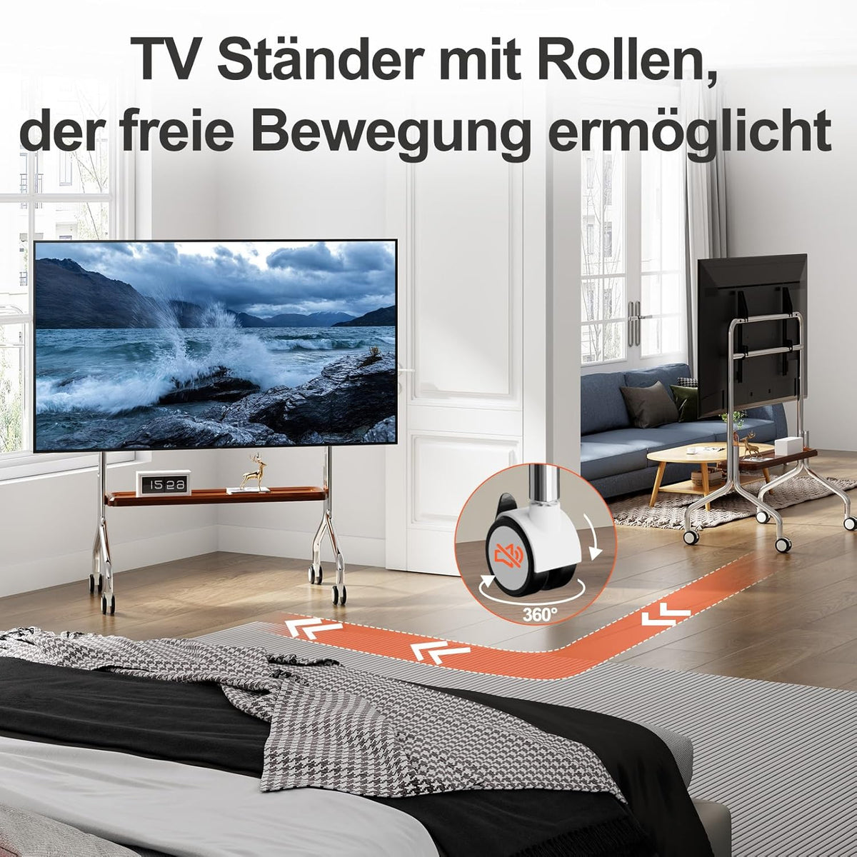 Mobiele Tv-Kar Met Enkellaagse Houten Opbergplank – Tv-Standaard – Tv-Wagen – Tv-Houder – Tv-Standaard Met Wielen – Voor 32-75 Inch LCD LED OLED En VESA 100x100-600x400 – Roestvrij Staal Met 4 Geremde 360° Zwenkwielen