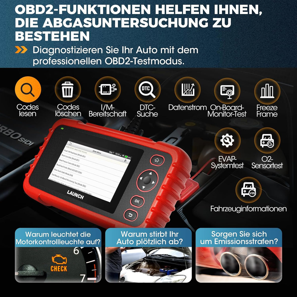 Launch CRP123X OBD2-autodiagnoseapparaat, professioneel diagnoseapparaat voor motortransmissie, ABS, SRS, met AutoVIN-service, wifi-updates, met SAS-kalibratie, gasklepreset, oliereset