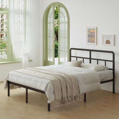 Lutown-Teen Metalen Bed Frame 135 x 190 cm met Gebogen Hoofdbord, Hoogte 36cm, Bedframe 135x190 met Lattenbodem Van Metaal, Opbergruimte onder het bed, Eenvoudige Montage, Zwart