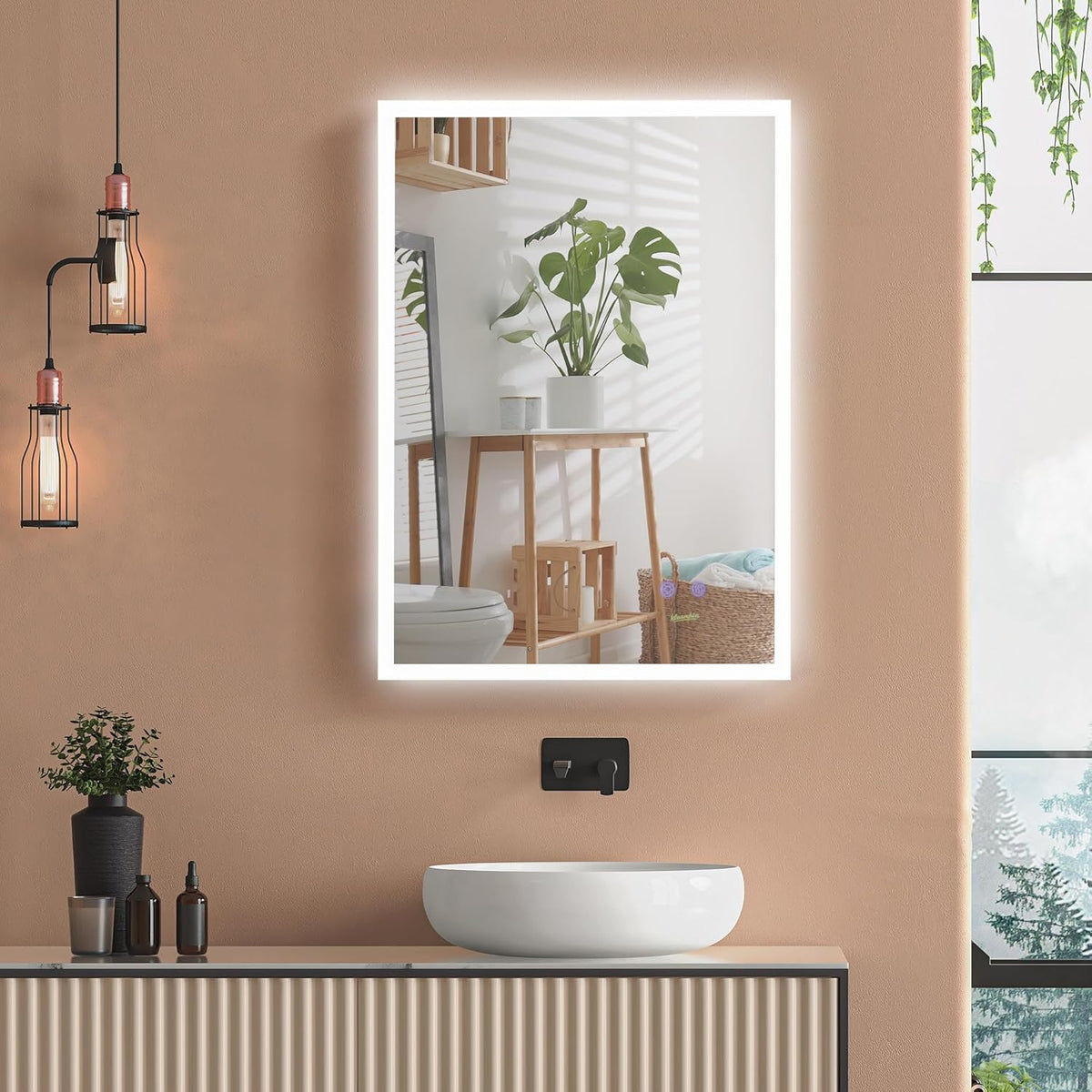 Badkamerspiegel – Wandspiegel – LED Spiegel – Anti-Condens Spiegel – Verlichte Spiegel – Dimbaar – Aluminium – 70x50 cm - QUORE