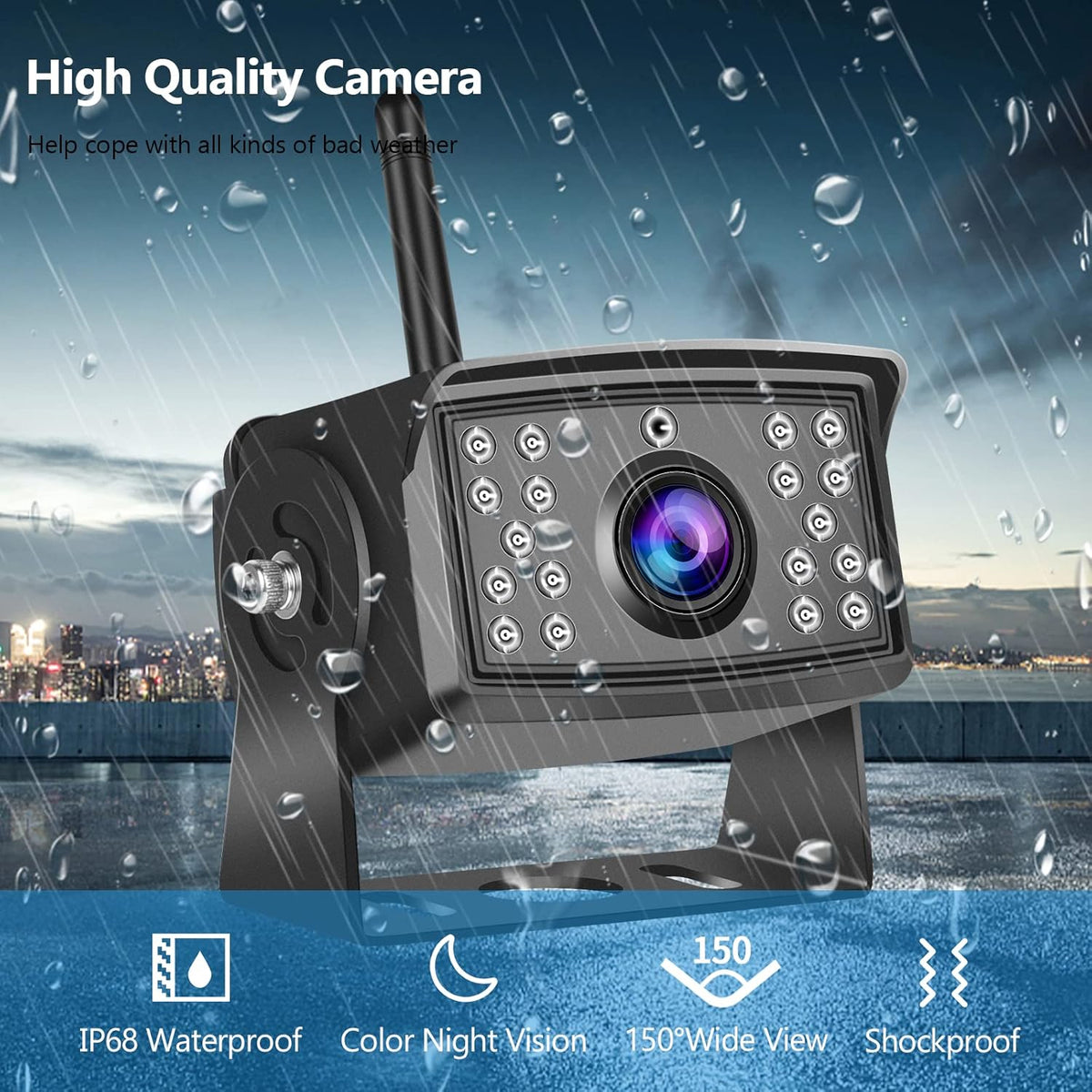 Hodozzy Digitale achteruitrijcamera, draadloos, video-opname, IPS-monitor 7 inch, AHD, 2 camera's, SD-kaart, waterdicht, nachtzicht, auto